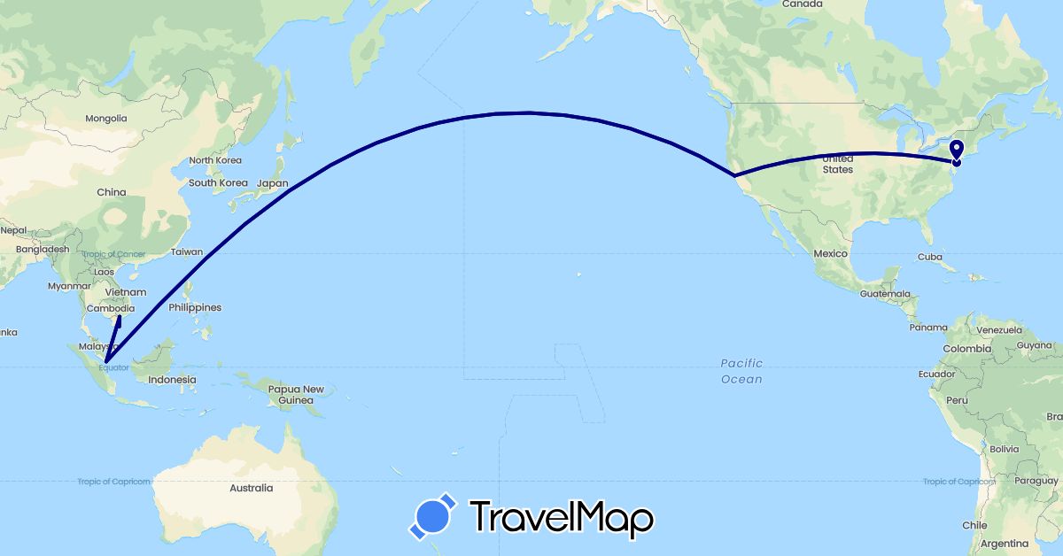 TravelMap itinerary: driving in Singapore, United States, Vietnam (Asia, North America)